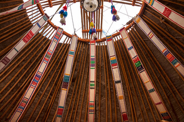 Shangyrak, traditional wooden round frame of the yurt roof top, a symbol of home and family in Central Asian countries (Kazakhstan, Kyrgyzstan)