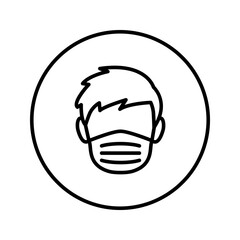 Man face in a medical mask. Universal Icon. Vector. Thin line.