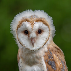 Juvenile Barn Ow (tyto alba) l looking at the camera with a heart shaped white face. 