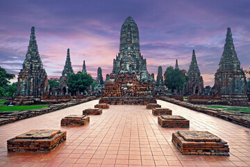Fototapeta premium Old ancient historical Wat Chai Watanaram Temple in Ayutthaya Thailand Thailand