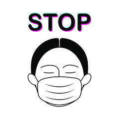Stop and enter with a mask. No Mask No Entry Policy Sign. Masked Shop Entrance Illustration. Safety measures. (Covid-19 or Coronavirus)

