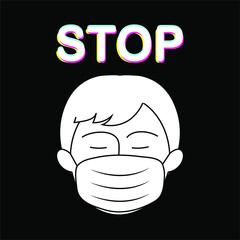 Stop and enter with a mask. No Mask No Entry Policy Sign. Masked Shop Entrance Illustration. Safety measures. (Covid-19 or Coronavirus)
