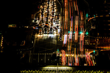long exposure car light trails in night time traffic in Dubai