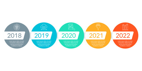 5 steps, option or levels infographic design with business icons. Vertical timeline info graphic template for presentation, information brochure, banner, workflow layout. Vector illustration.