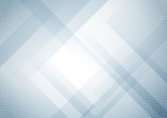Abstract background modern design white and gray geometric shapes overlapping with halftone effect.