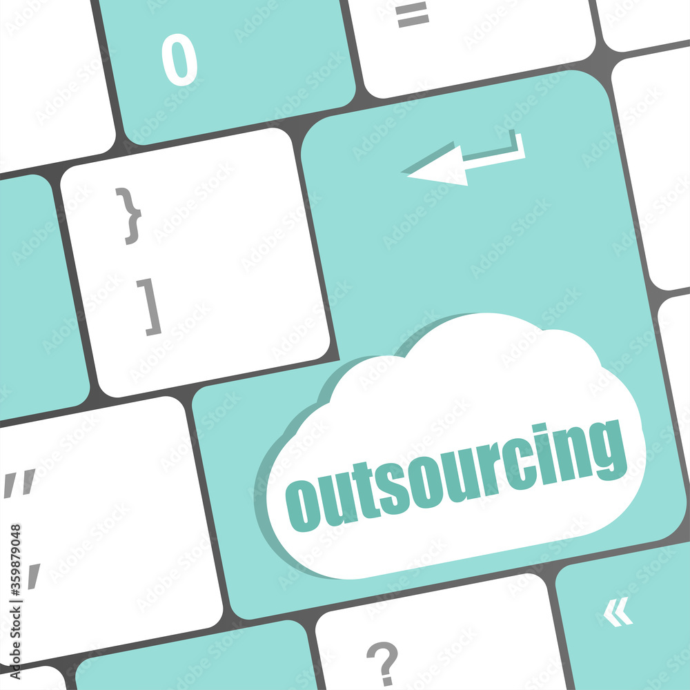 Poster outsourcing word button on computer keyboard key