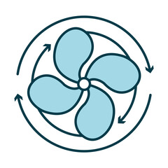 ventilation symbol, fan with arrows icon, line and fill style
