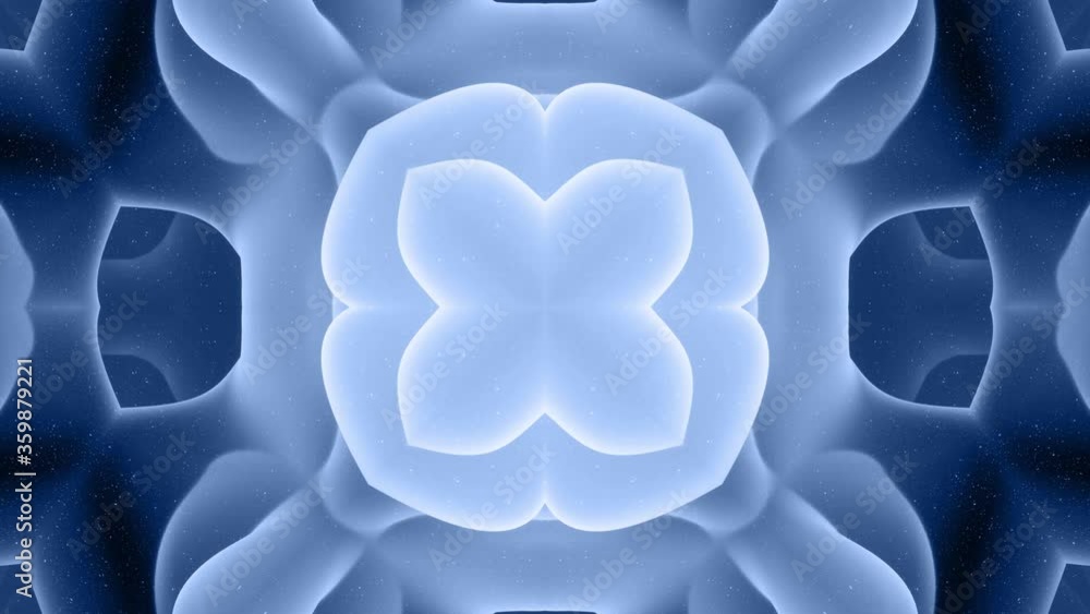 Poster 3d abstract shape like star or flower, symmetrical structure of black blue velvet material intersper
