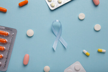 Blue symbolic ribbon, the problem of colon cancer