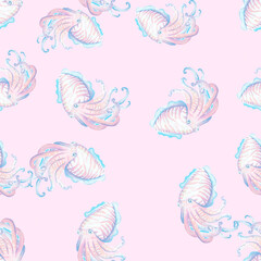 Aquarelle painting of sea animals sketch art pattern illustration