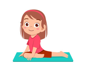happy cute little kid boy and girl do yoga pose