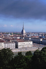 Turin landscape Mole antinelliana with smoke