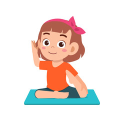 happy cute little kid boy and girl do yoga pose