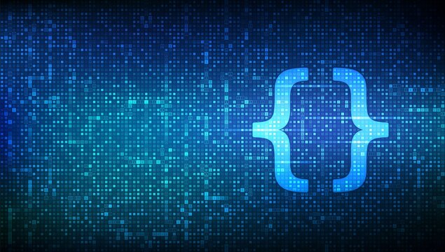 Programming code. Coding or Hacker background. Programming code icon made with binary code. Digital binary data and streaming digital code. Matrix background with digits 1.0. Vector Illustration.