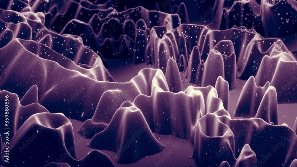 Poster abstract waves of soft black matte material with light inner glow and glitters on morphing surface. 