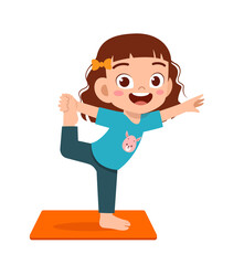 happy cute little kid boy and girl do yoga pose