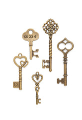 Vintage Keys Collection Isolated On White Background