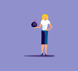 Young woman holds a bomb