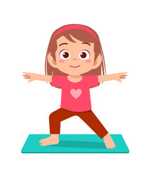 happy cute little kid boy and girl do yoga pose