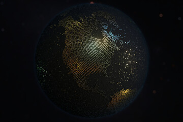 North America continent made of gold numbers on the Earth globe. Modern digital technology related conceptual 3D rendering
