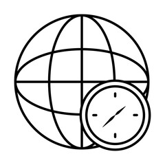 global sphere and clock icon, line style