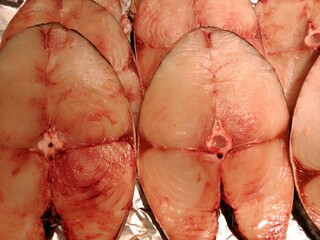 Kingfish pieces displayed in the market,uae .