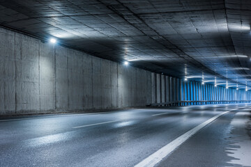 Highway tunnel. Interior of an urban tunnel without traffic.