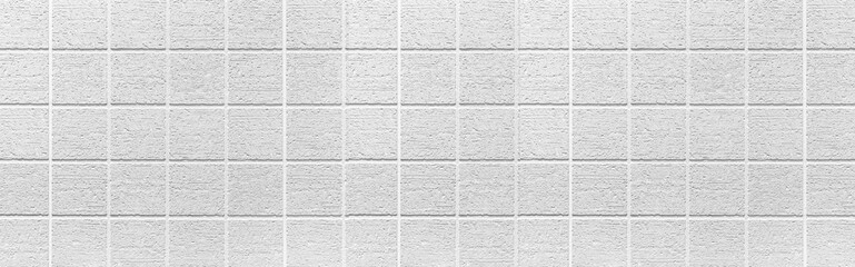 Panorama of White brick wall texture and seamless background. Brickwork or stonework flooring interior rock old pattern