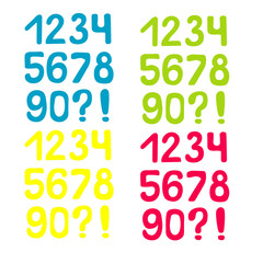 Vector illustration. Set of colorful hand-drawn numbers from zero to nine.