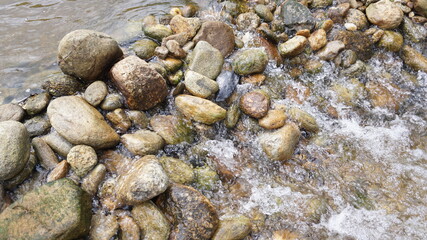 Water flowing between rocks