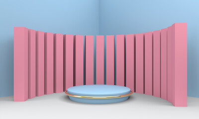 Podium in abstract blue composition, 3d rendering, 3d illustration