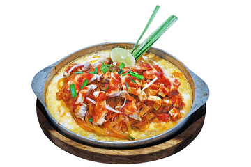 Pad Thai is stir fried rice noodles in tamarind chiili sauce