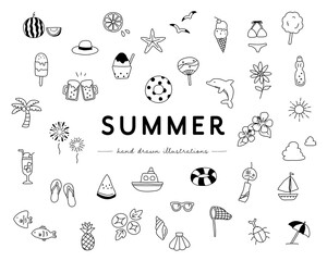 手書きの夏アイテムのイラストのセット おしゃれ ビーチ Ales Canvas Print Al Yugoro