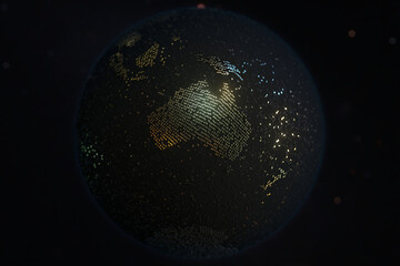 Australia continent made of gold numbers on the Earth globe. Modern digital technology related conceptual 3D rendering