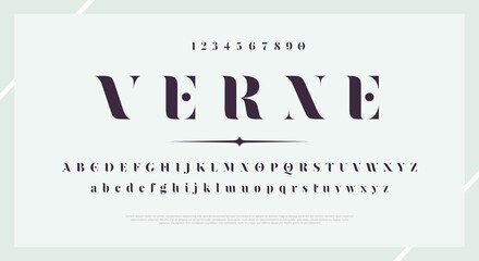 Elegant stylish font. Modern serif typeface. English alphabet. Set of letters - uppercase, lowercase and numbers. Vector illustration.