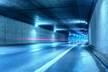 Highway tunnel. Interior of an urban tunnel without traffic.
