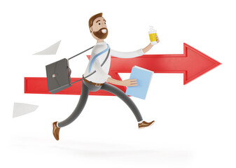 Running businessman. Business concept of goal and success, business promotion. 3D rendering.