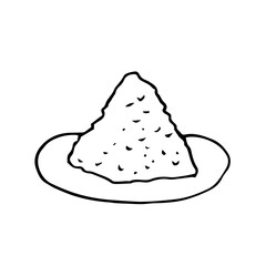 chlorella powder on a plate hand drawn in doodle style. single element for design. super food, algae, pharmacy, medicine monochrome