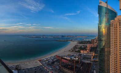 Aerial view over open beach in Dubai
