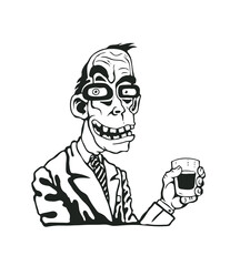 A man in a suit with a glass of whiskey in his hand. Cartoon style. Vector Illustration.