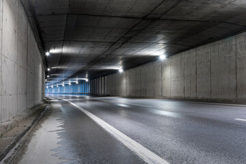 Highway tunnel. Interior of an urban tunnel without traffic.