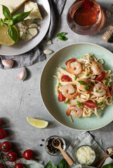 Seafood pasta with cherry tomatoes 