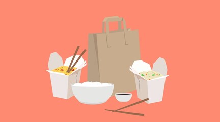 Vector Isolated Illustration of Chinese Takeaway Food