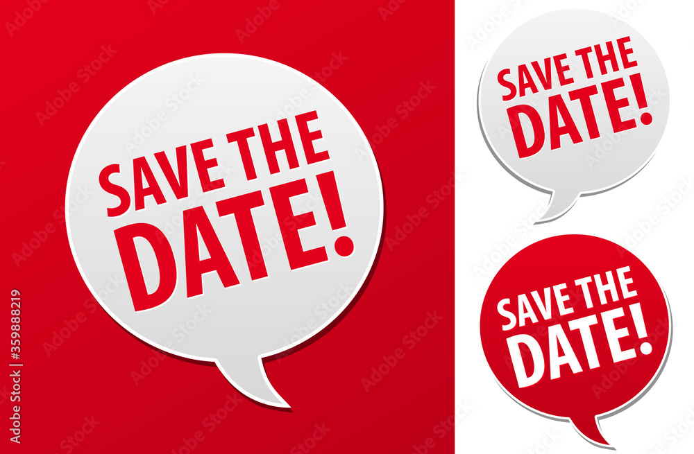 Poster save the date speech bubble.