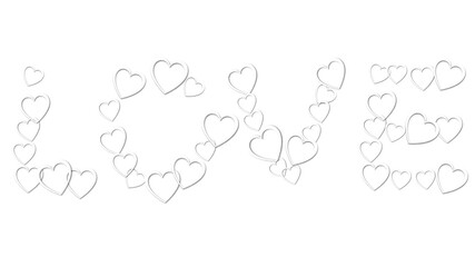 Love inscription from beautiful abstract white festive hearts made of colored paper for happy saint valentine's day on white background and copy space. Vector illustration