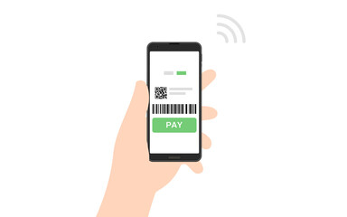 スマホ決済アプリで支払いをするキャッシュレスのイメージイラスト