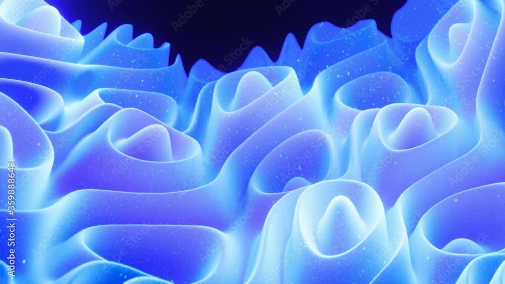 Aufkleber abstract waves of soft blue matte material with light inner glow and glitters on morphing surface. a