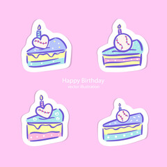 Vector illustration for baseball, stickers. A collection of multi-colored cakes for the design of invitations for birthday, party, print for postcards, t-shirts.