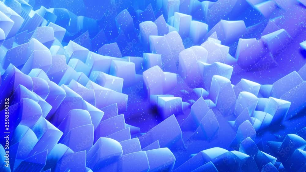 Poster abstract waves of soft blue matte material with light inner glow and glitters on morphing surface. a