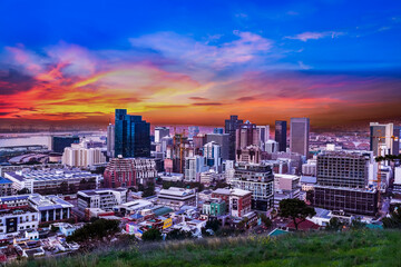 Cape Town City CBD skyline during twilight sunset - obrazy, fototapety, plakaty